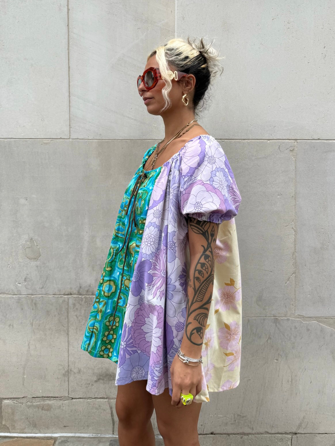 The Babydoll Dress in Mixed Lilac and Blue Florals