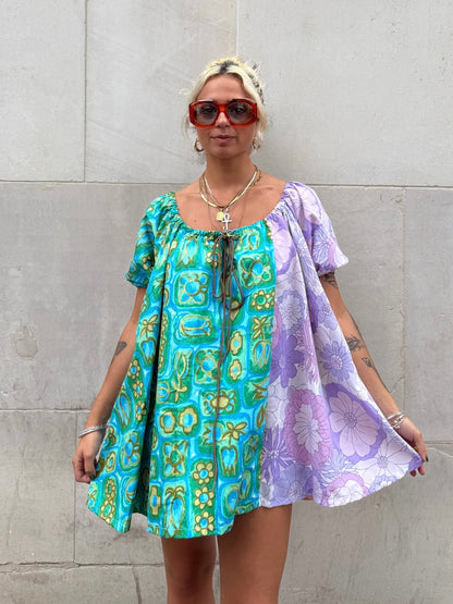 The Babydoll Dress in Mixed Lilac and Blue Florals