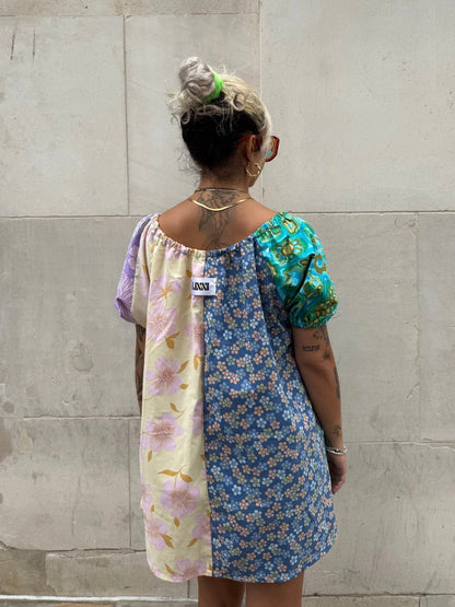 The Babydoll Dress in Mixed Lilac and Blue Florals