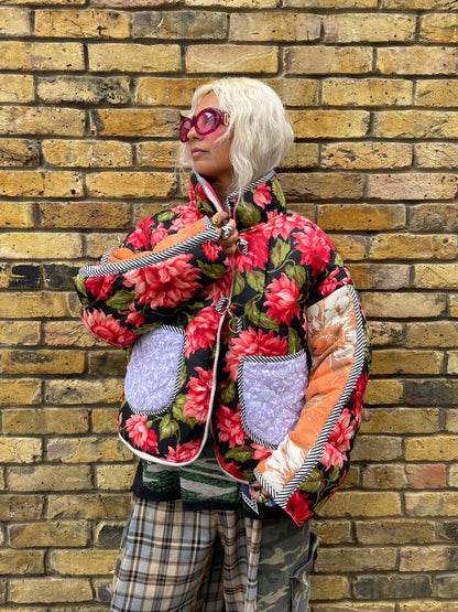 The Puffer Jacket in Pink and Orange Flowers