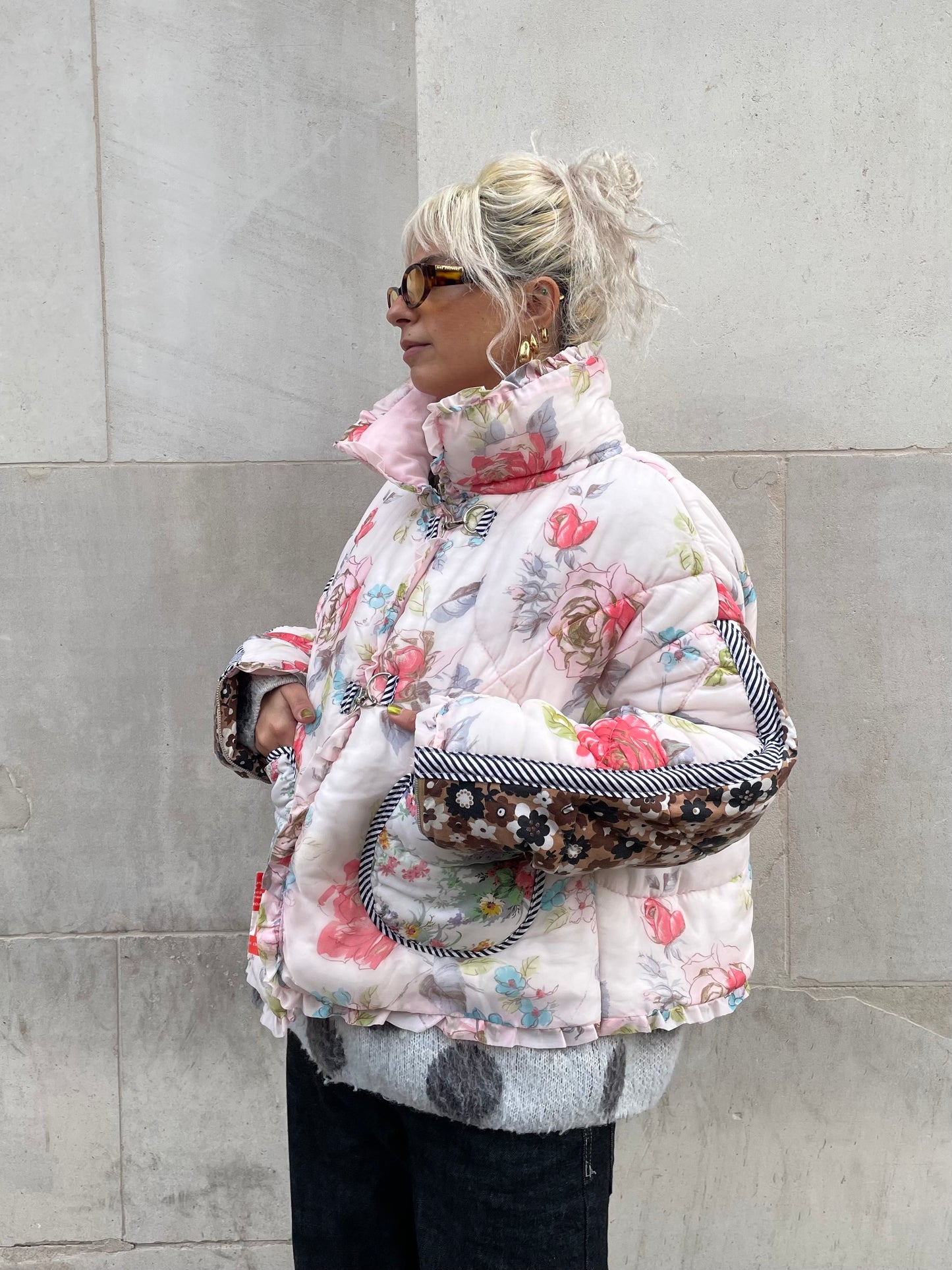 The Puffer Jacket in Pink and Brown Florals