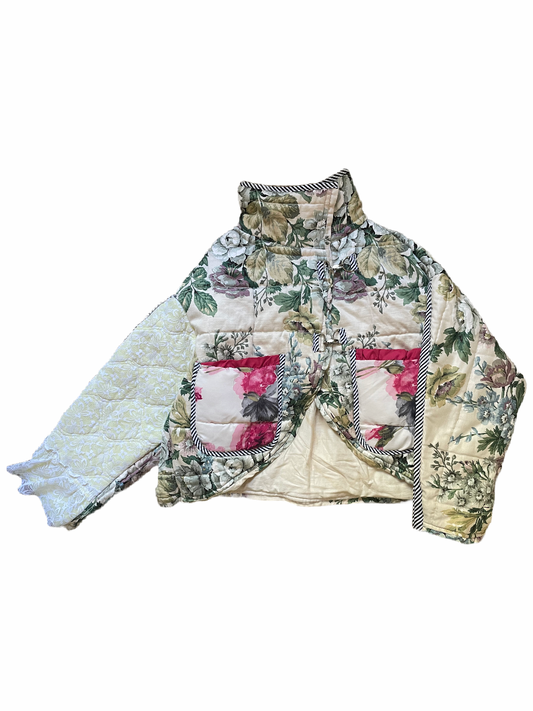 The Puffer Jacket in Green and Pink Florals