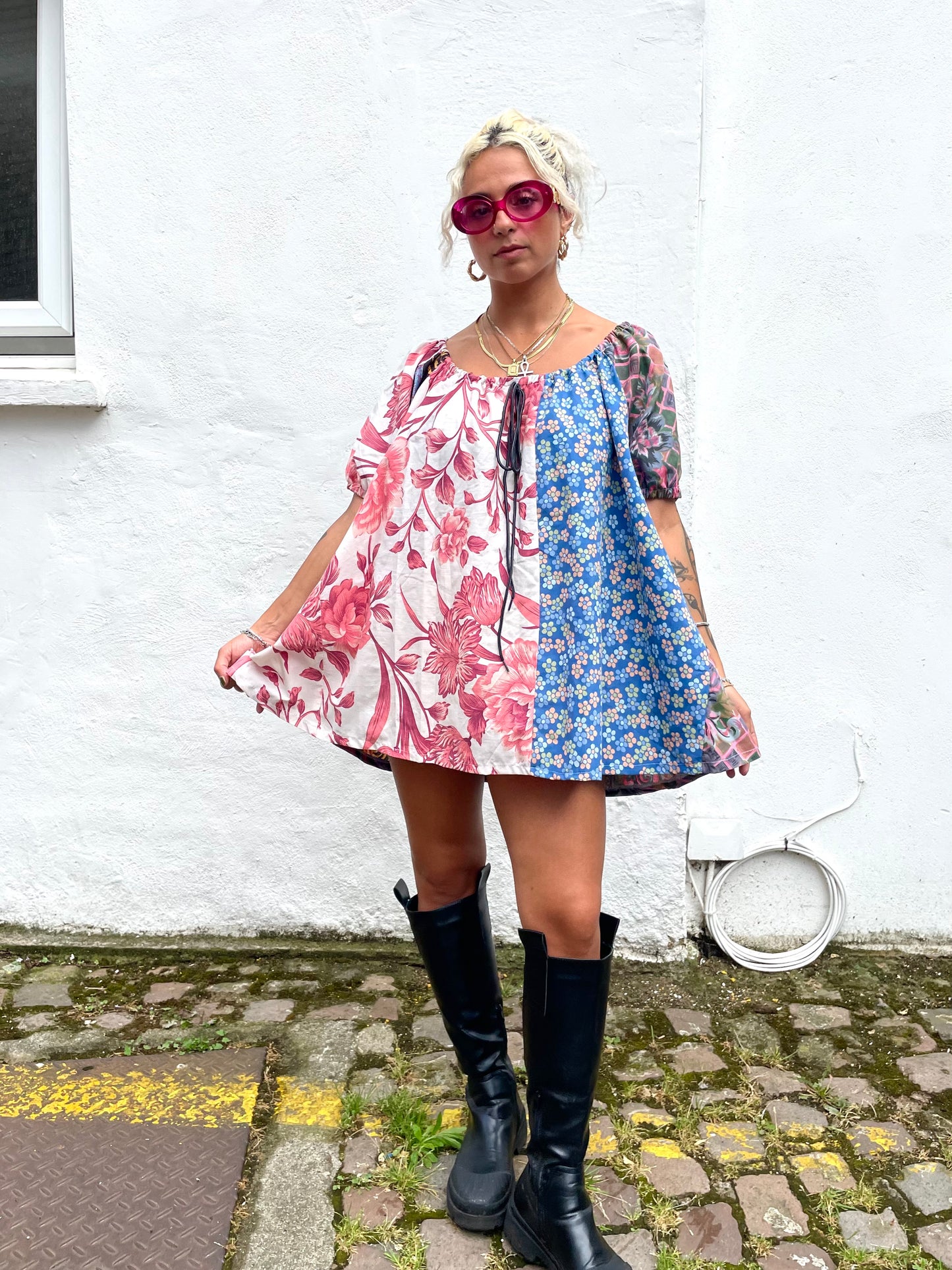 The Babydoll Dress in Mixed Pink and Blue