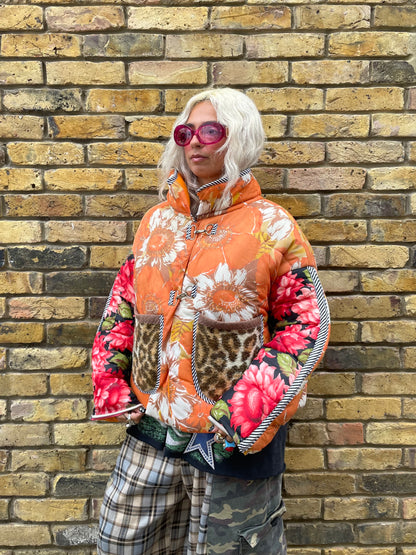The Puffer Jacket in Orange and Leopard
