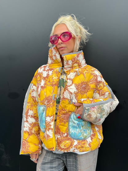 The Puffer Jacket in Mustard and Blue Florals