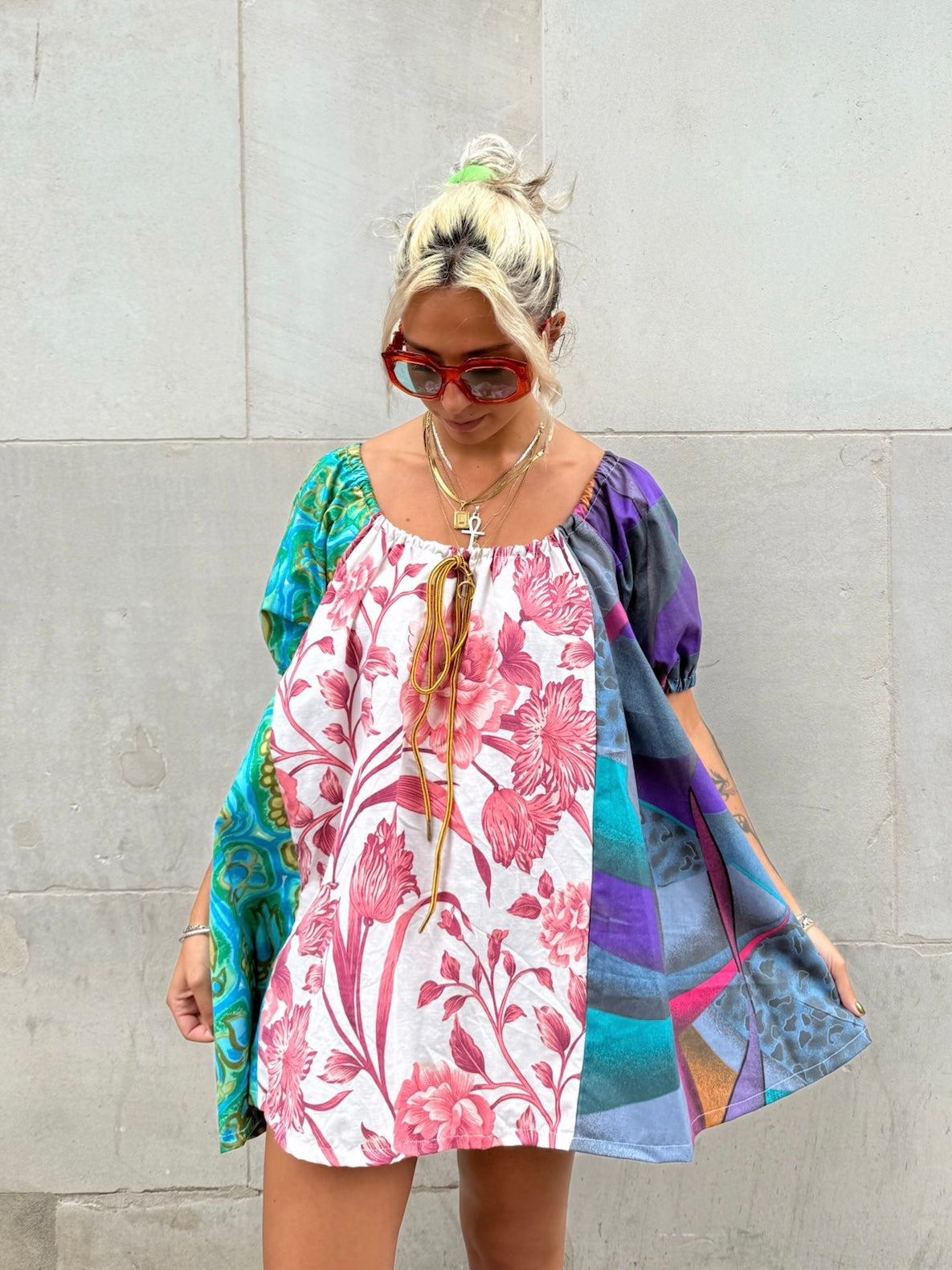 The Babydoll Dress in Mixed Pink and Blue Florals