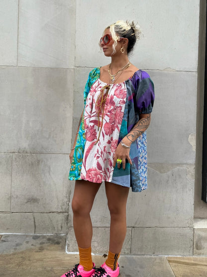 The Babydoll Dress in Mixed Pink and Blue Florals