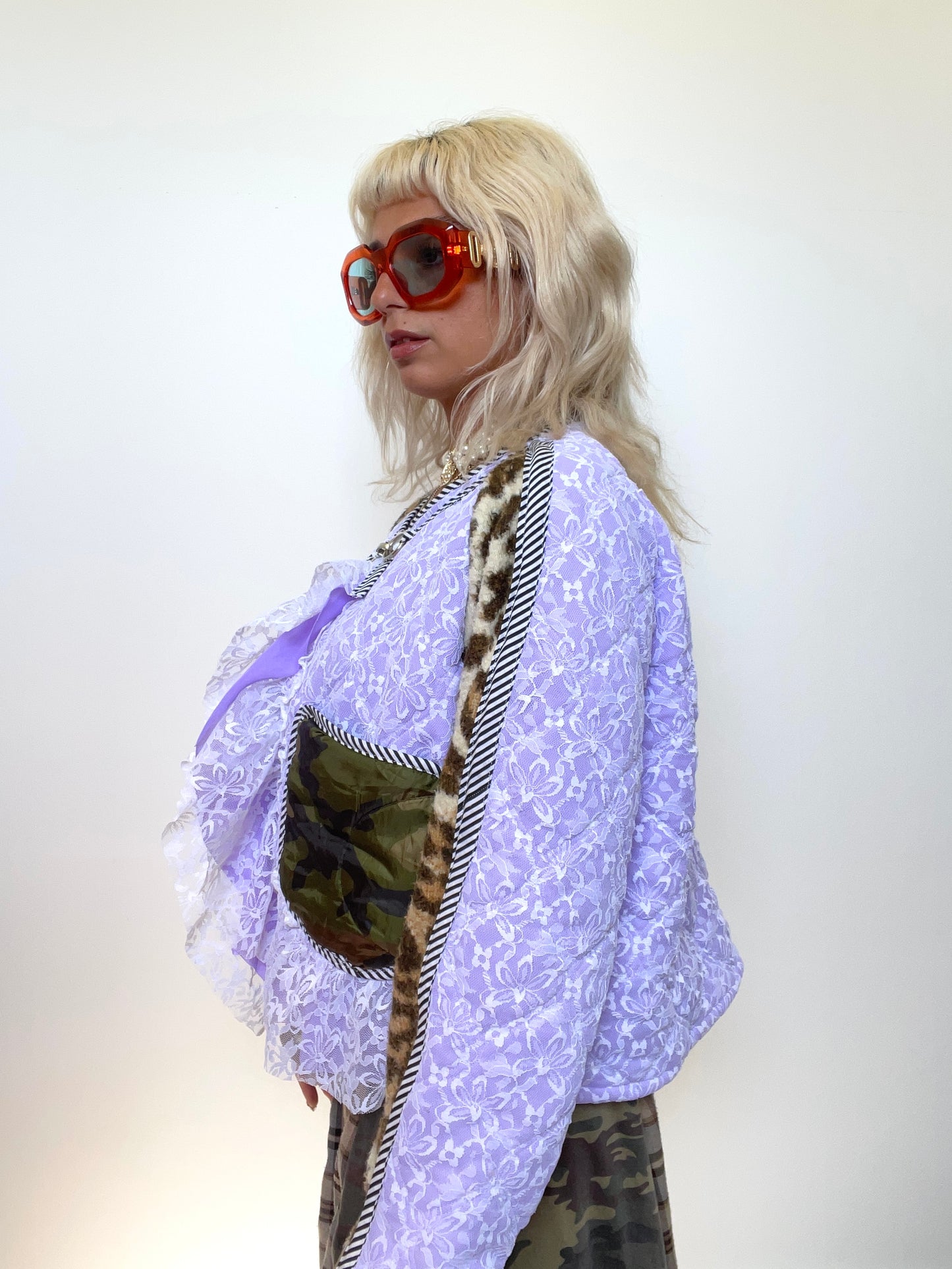 The Bomber Jacket in Lilac Lace and Camo Print