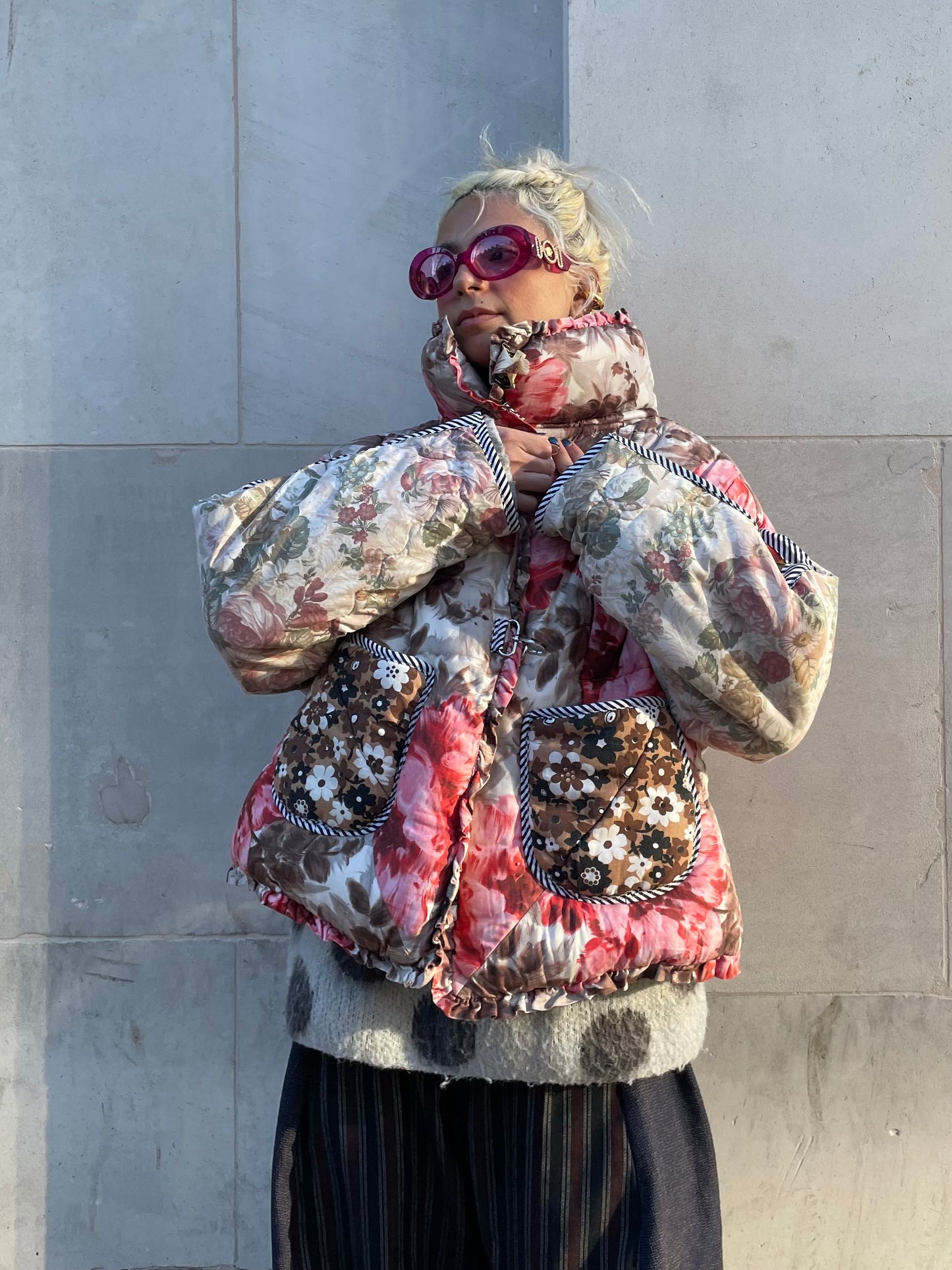 The Puffer Jacket in Pink and Orange Florals
