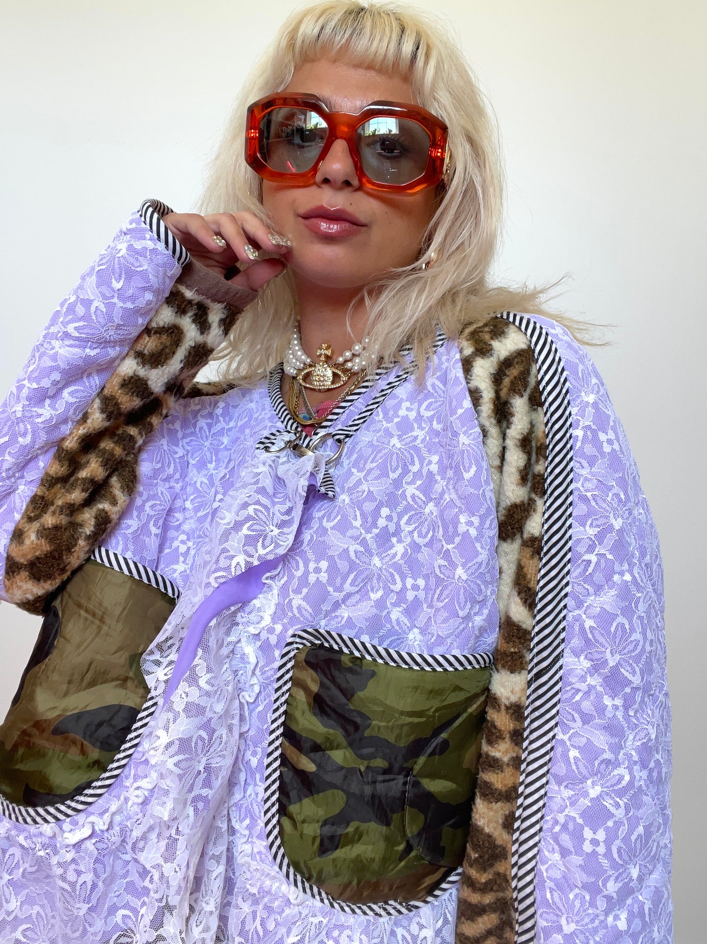The Bomber Jacket in Lilac Lace and Camo Print
