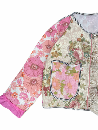 THE BOMBER CREAM AND PINK FLOWERS