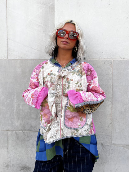 THE BOMBER CREAM AND PINK FLOWERS