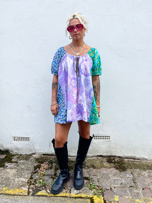 The Babydoll Dress in Mixed Lilac and Blue