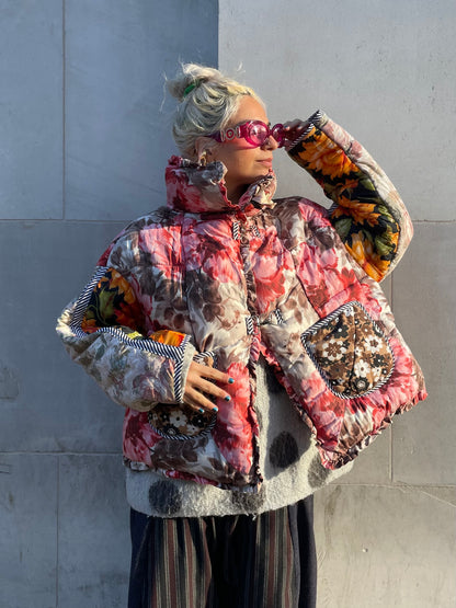 The Puffer Jacket in Pink and Orange Florals