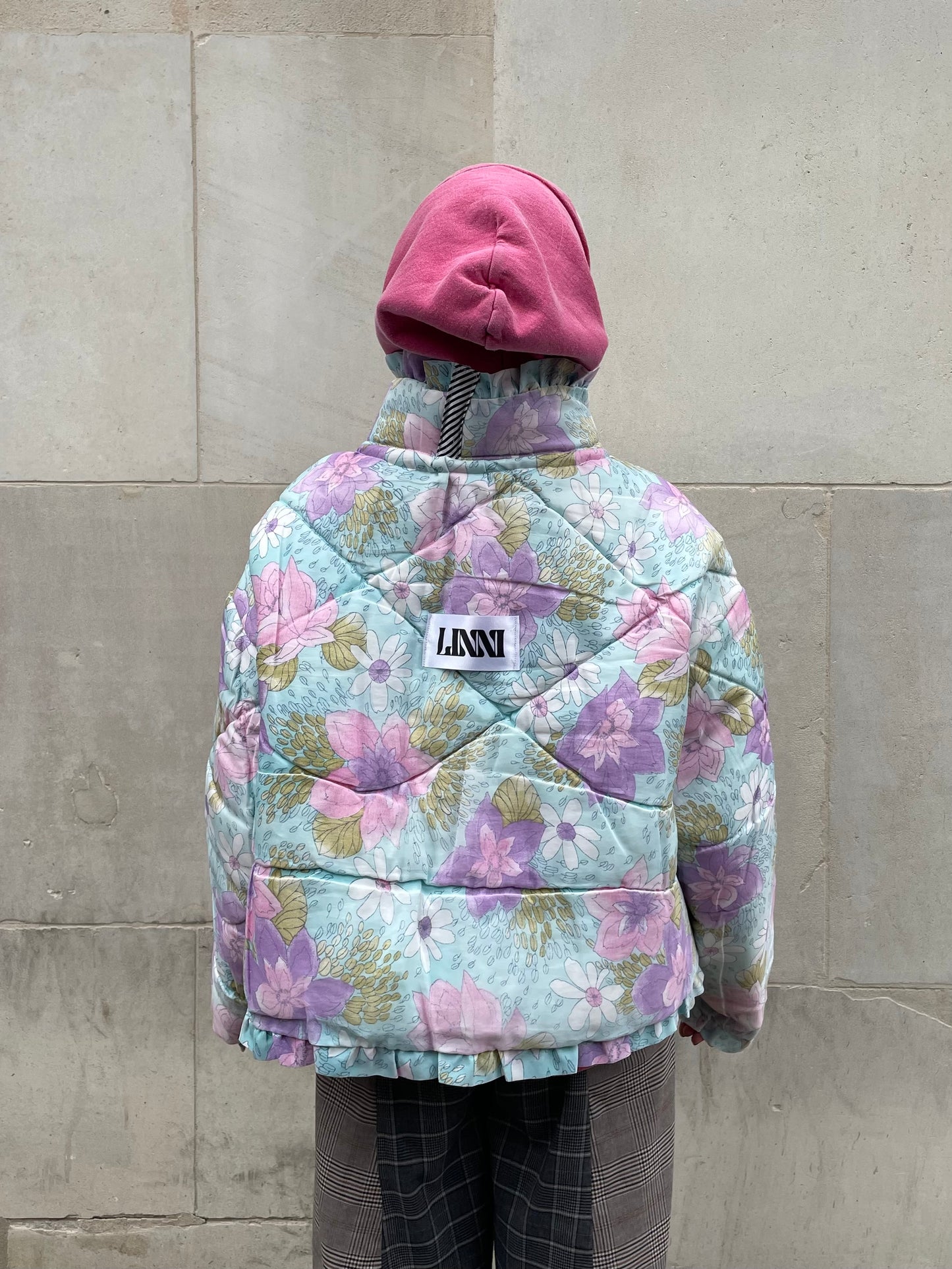 The Puffer Jacket in Pastel Blue and Lilac Florals