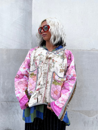 THE BOMBER CREAM AND PINK FLOWERS