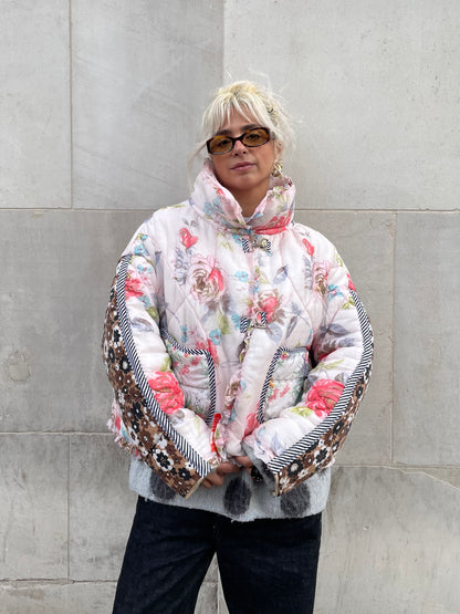 The Puffer Jacket in Pink and Brown Florals