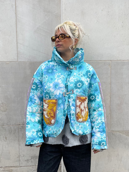 The Puffer Jacket in Blue and Yellow Florals