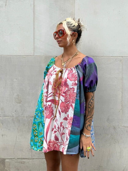 The Babydoll Dress in Mixed Pink and Blue Florals