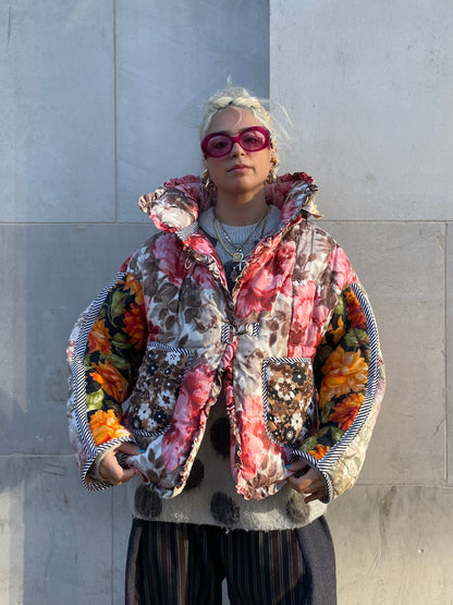 The Puffer Jacket in Pink and Orange Florals