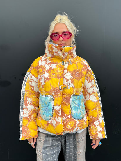 The Puffer Jacket in Mustard and Blue Florals