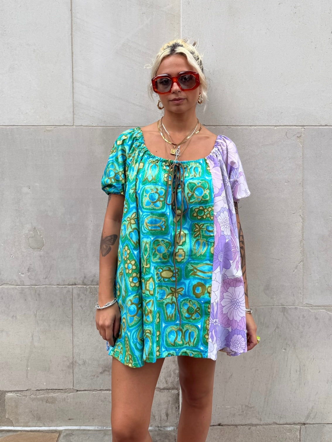 The Babydoll Dress in Mixed Lilac and Blue Florals