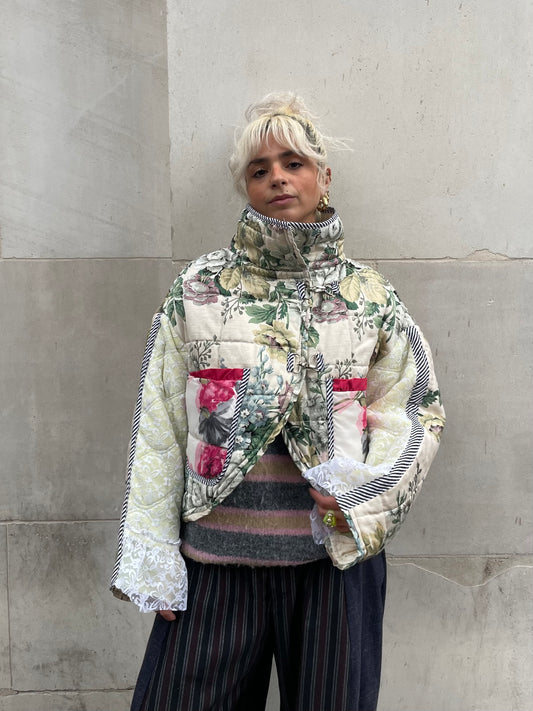 The Puffer Jacket in Green and Pink Florals