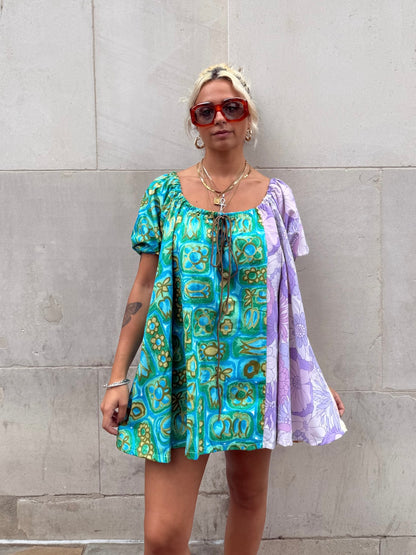 The Babydoll Dress in Mixed Lilac and Blue Florals