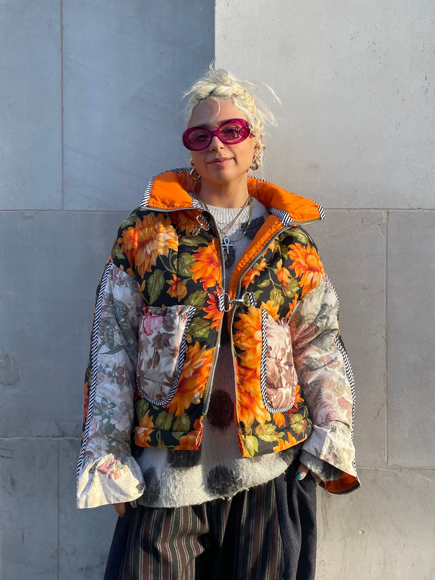 The Puffer Jacket in Orange and Pink Florals