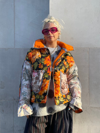 The Puffer Jacket in Orange and Pink Florals