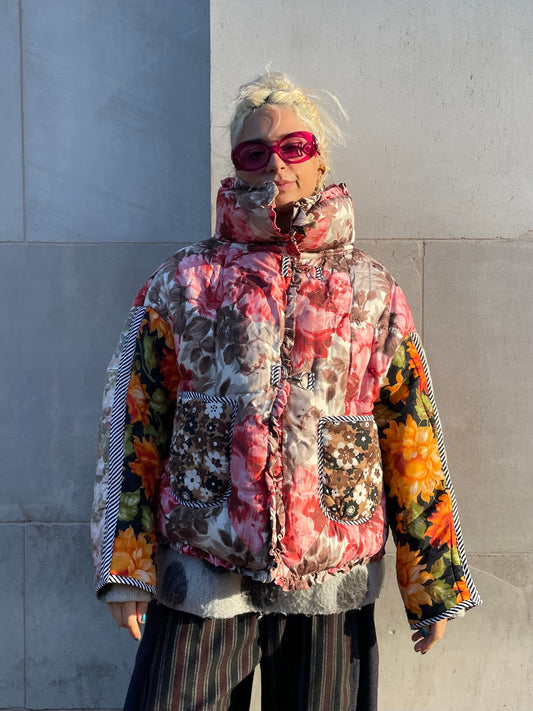 The Puffer Jacket in Pink and Orange Florals
