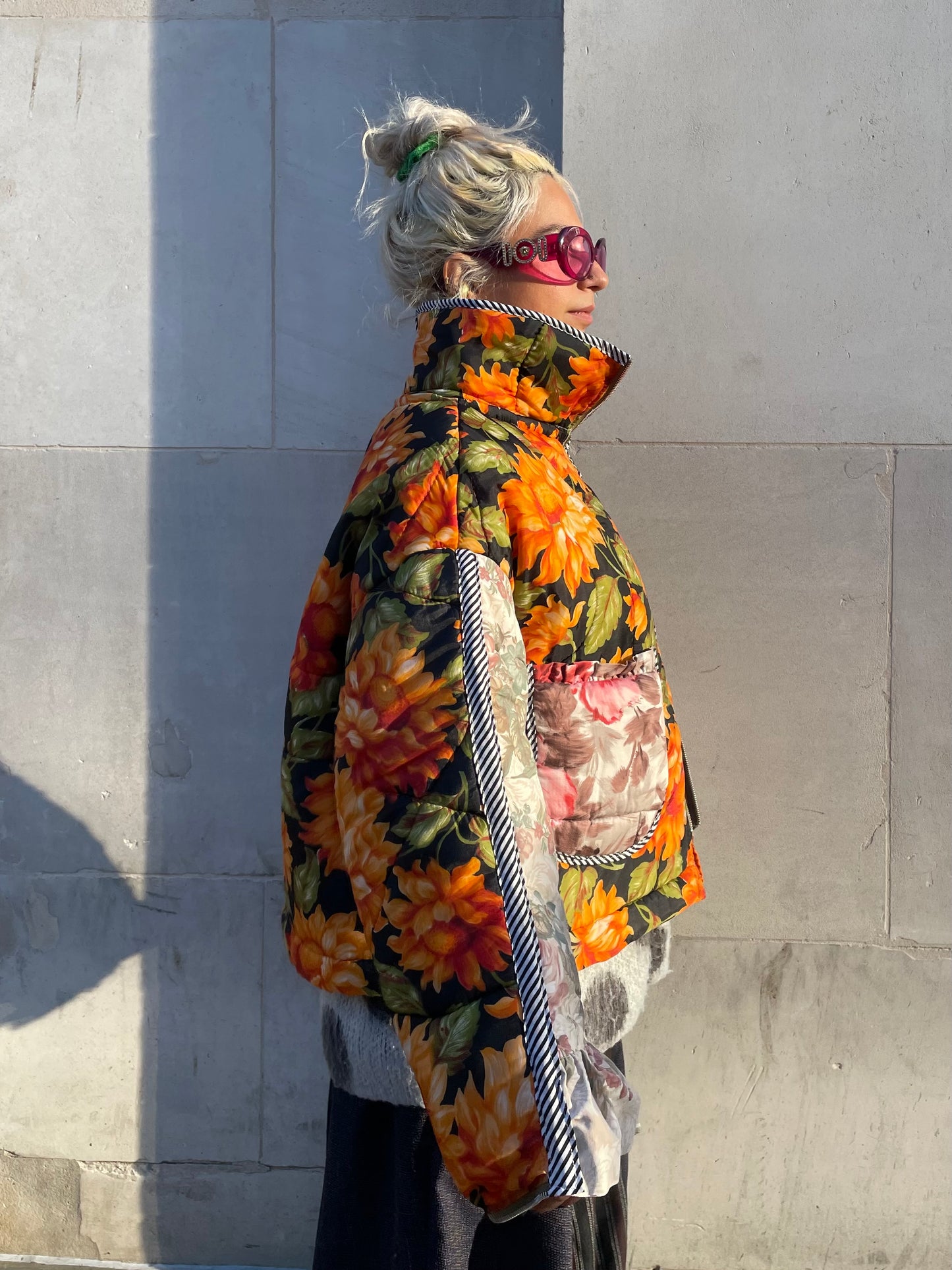 The Puffer Jacket in Orange and Pink Florals