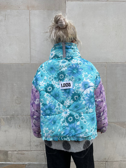 The Puffer Jacket in Blue and Yellow Florals