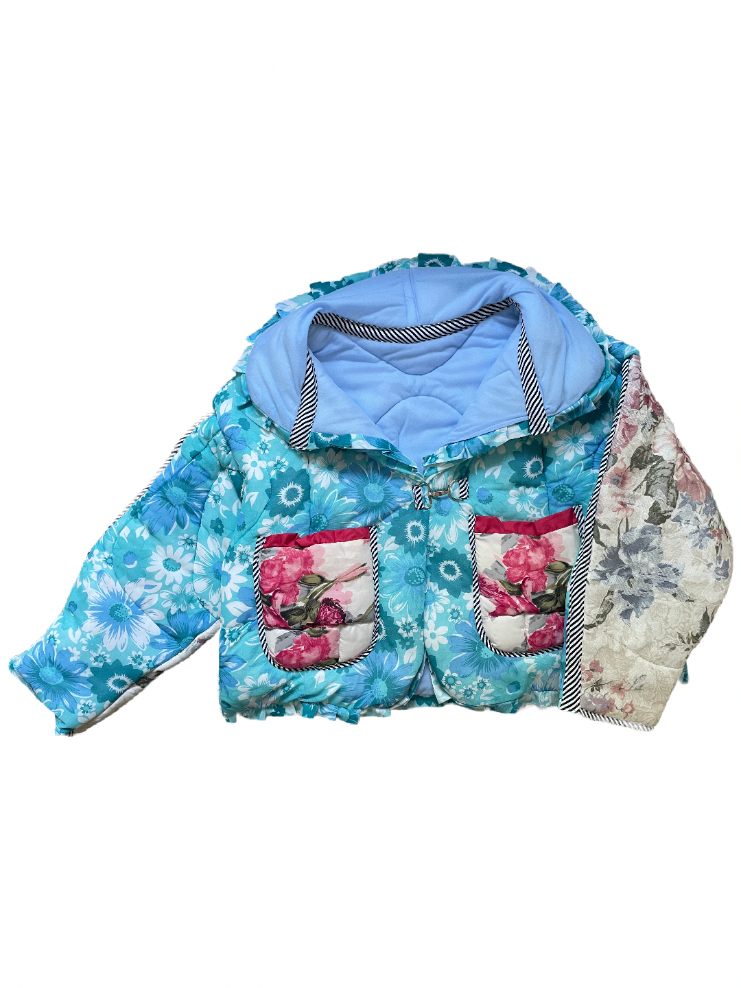The Puffer Jacket in Blue and Pink Florals