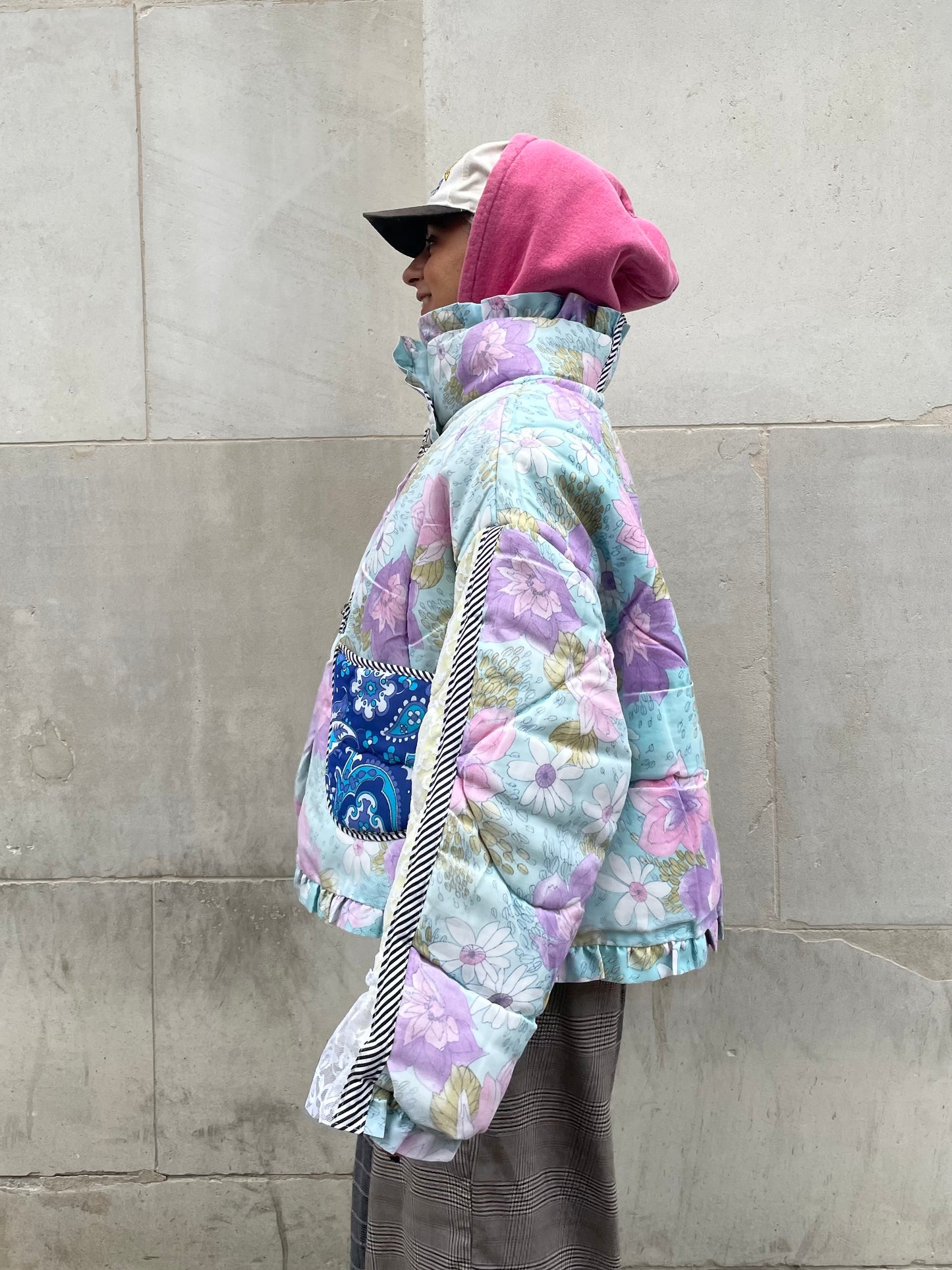 The Puffer Jacket in Pastel Blue and Lilac Florals