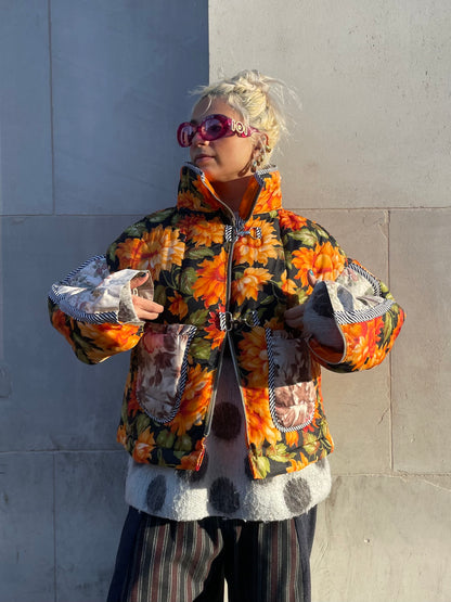 The Puffer Jacket in Orange and Pink Florals