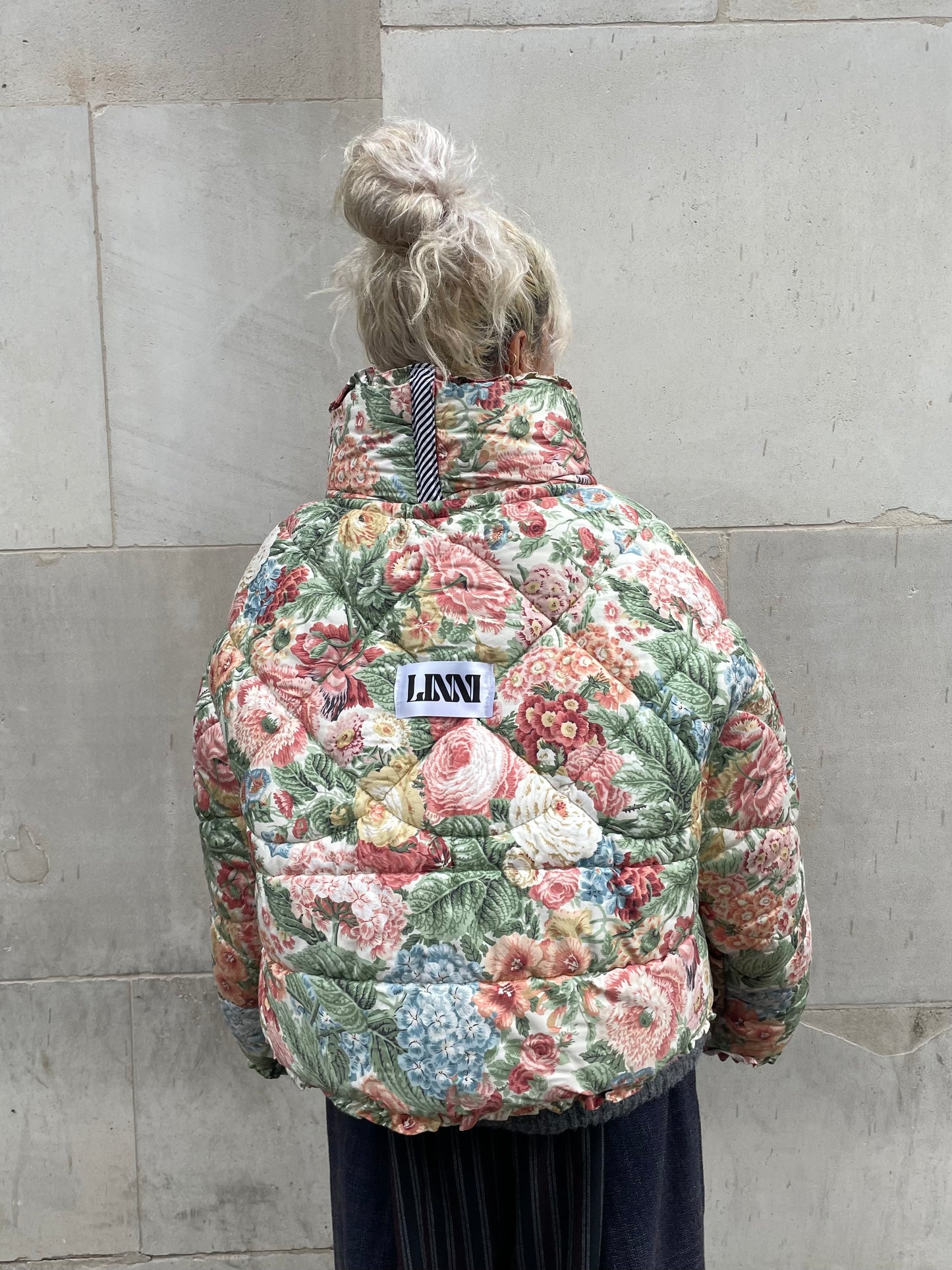 The Puffer Jacket in Pink Green and Brown Florals