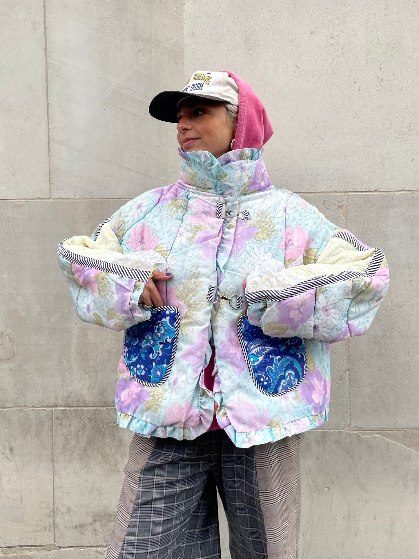 The Puffer Jacket in Pastel Blue and Lilac Florals