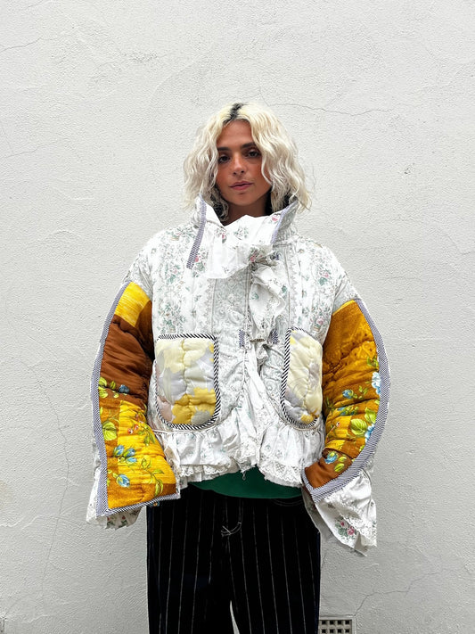 The Puffer Jacket with White and Yellow Ruffles