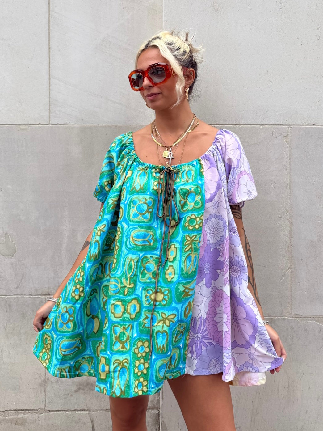 The Babydoll Dress in Mixed Lilac and Blue Florals