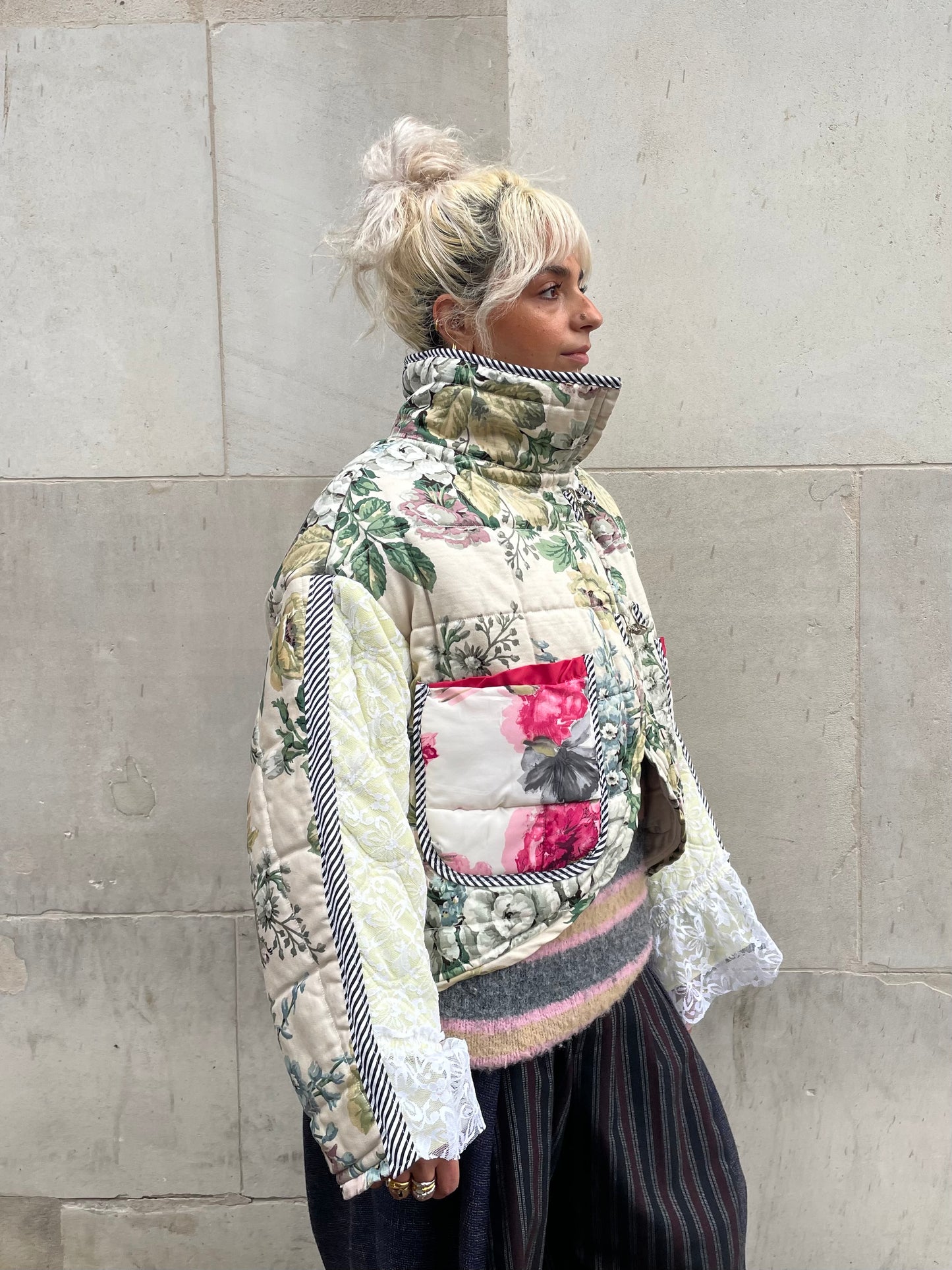The Puffer Jacket in Green and Pink Florals