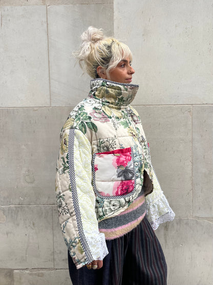 The Puffer Jacket in Green and Pink Florals