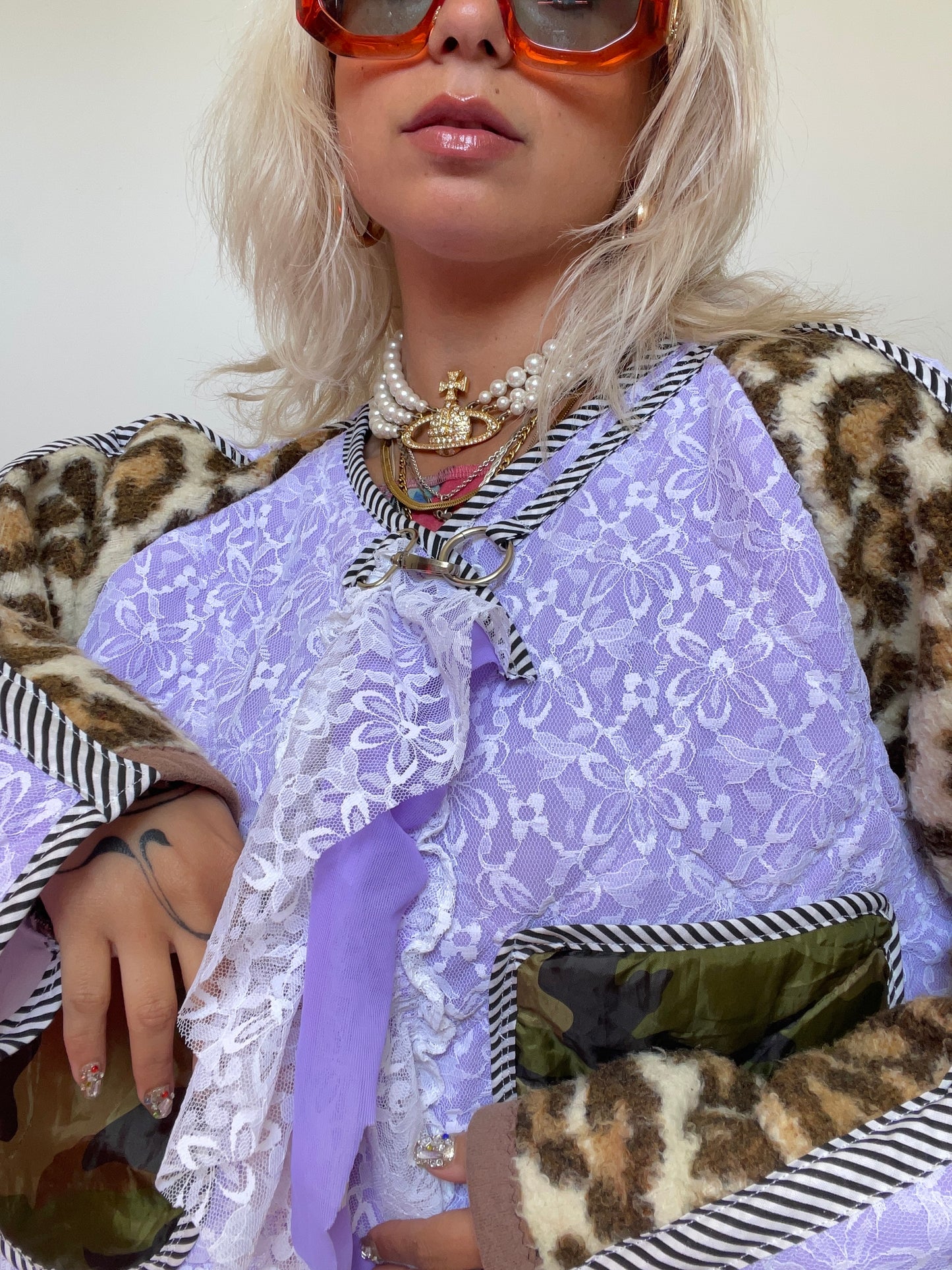 The Bomber Jacket in Lilac Lace and Camo Print