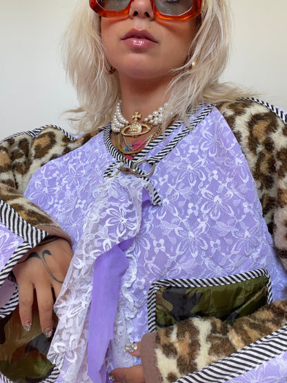 The Bomber Jacket in Lilac Lace and Camo Print