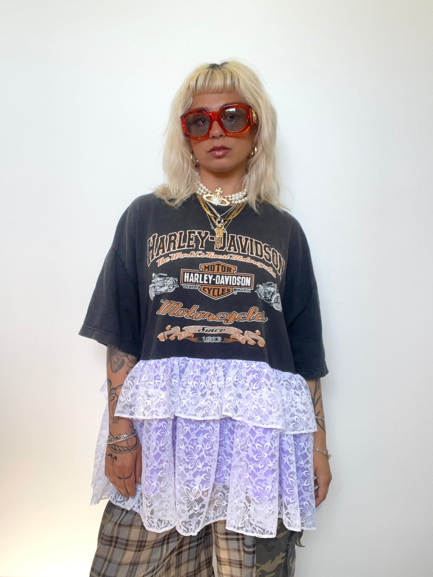 The Courtney Harley Davidson T-shirt with Lace Ruffles