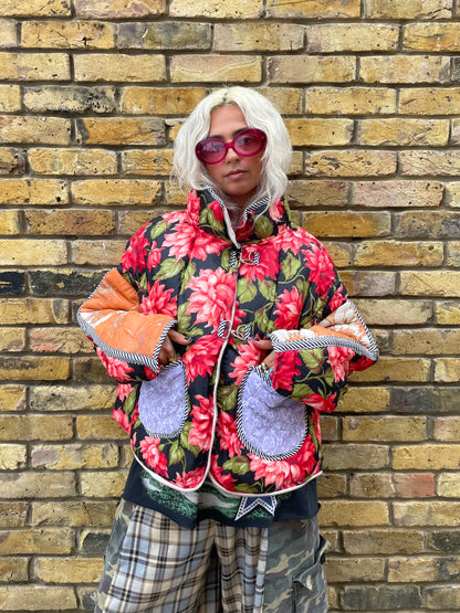 The Puffer Jacket in Pink and Orange Flowers