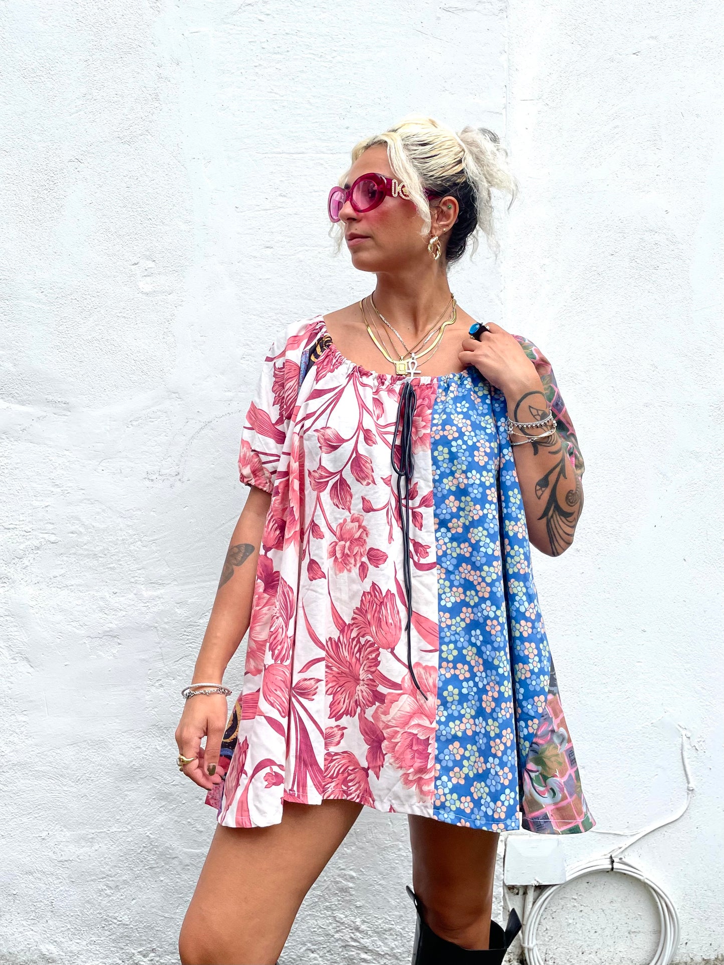 The Babydoll Dress in Mixed Pink and Blue