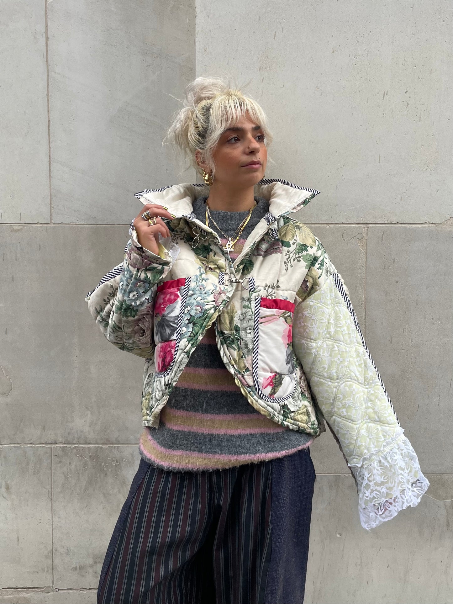 The Puffer Jacket in Green and Pink Florals
