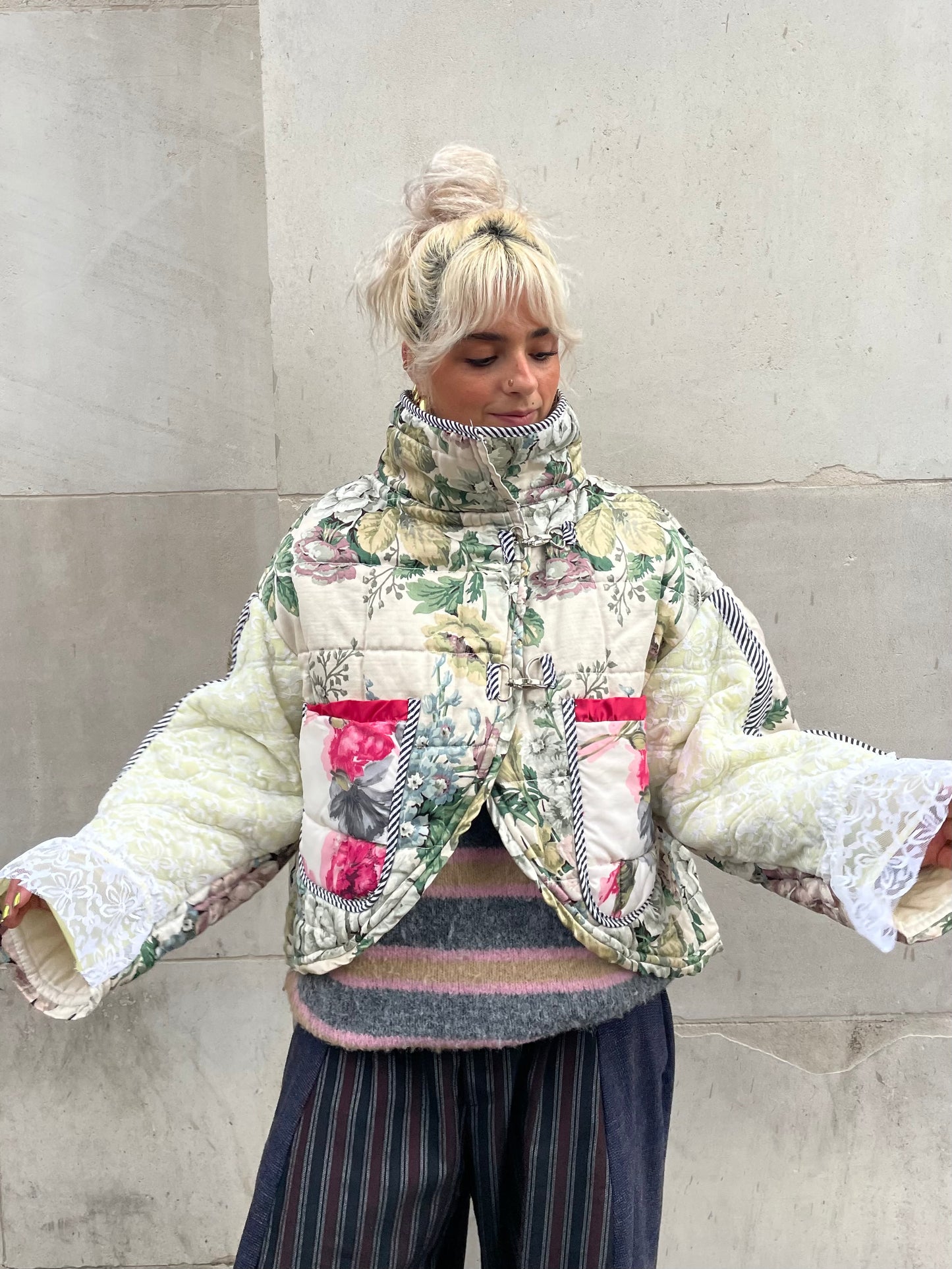 The Puffer Jacket in Green and Pink Florals