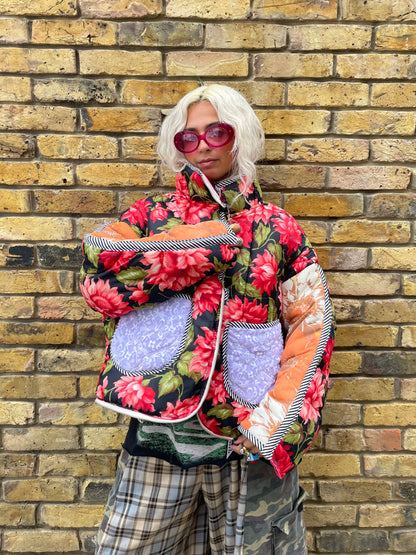 The Puffer Jacket in Pink and Orange Flowers